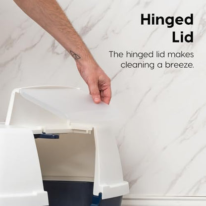 IRIS USA Large Corner Cat Litter Box, Space Saver, Navy/White