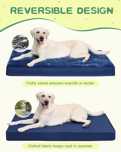KSIIA Orthopedic Dog Bed for Large Dogs with Waterproof Lining, Blue, 35x22