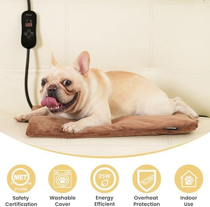 Pet Heating Pad for Cats and Dogs, Heated Cat Bed & Dog Heating Pad with 5 Temperature Levels, Waterproof Heated Pet Mat with Timer, Auto Power-Off and Chew Resistant Cord, 20'' x 16''