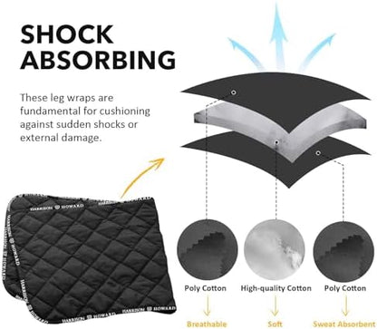 Harrison Howard Quilted Horse Leg Wraps, Standing Wraps for Horses Stable & Recovery, Soft Padded Horse Bandage Liners- Black L