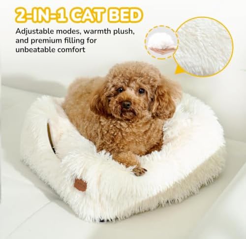 CATISM Cat Bed Cat Beds for Indoor Cats 2 in 1 Foldable Cat House White L