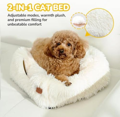 CATISM Cat Bed Cat Beds for Indoor Cats 2 in 1 Foldable Cat House White L