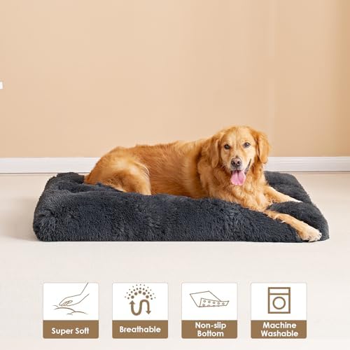 EHEYCIGA Fluffy Dog Crate Bed, Plush Extra Large Dog Pillow, Dark Grey