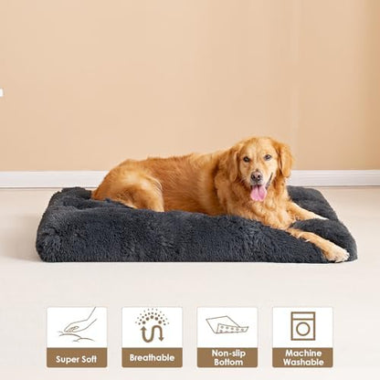 EHEYCIGA Fluffy Dog Crate Bed, Plush Extra Large Dog Pillow, Dark Grey