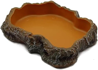 Reptile Water Dish,Resin Reptile Rock Food Feeder Bowl, Water and Food Bowl,Terrarium Decor for Leopard Gecko, Lizard,Spider,Turtle,Scorpion, Chameleon,Hermit Crabs (M, Orange)