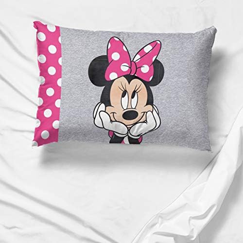 Disney Minnie Mouse Cartoon Kids Pillowcase Reversible for Girls, Gray