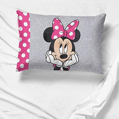 Disney Minnie Mouse Cartoon Kids Pillowcase Reversible for Girls, Gray