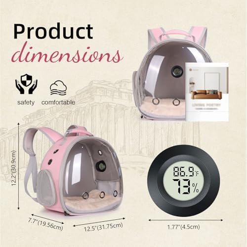 Reptile Travel Backpack Carrier with Reptile Thermometer and Humidity Gauge & Harness Leash Lizard Travel Cage Space Capsule Clear Bubble Window Astronaut Bearded Dragon Bag for Ball Python