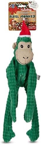 Bow Wow Pet Christmas Crinkle Monkey Stuffing-Free Plush Dog Toy