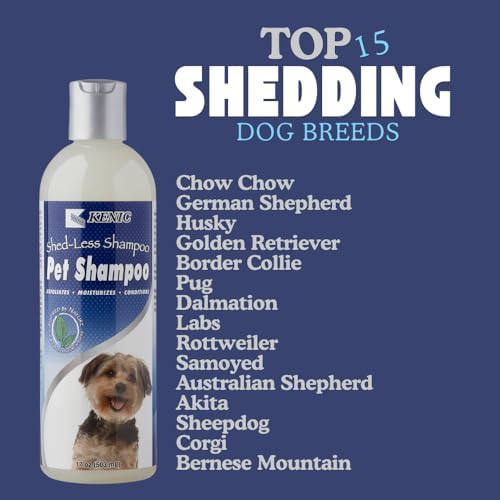 Kenic De-Shedding Dog Shampoo – Reduces Shedding with Omega-3, Omega-6, Vitamin E & B5, Gentle Conditioning Coat-Care Formula, Made in USA
