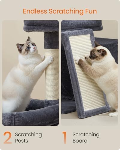 Feandrea Cat Tree, 33.8" Cat Tower, Scratching Posts and Ramp, Dark Gray