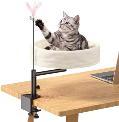 Cat Desk Bed, 360° Swivel Desk Mounted Cat Bed, Beige