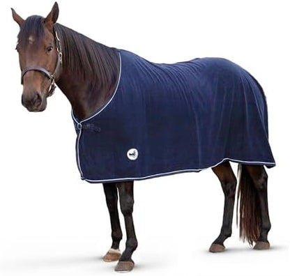 Jeffers Elite Fleece Cooler Blanket for Horses, 81" – Contoured Moisture Wicking Horse Cooler, Lightweight Breathable Fleece Horse Cover for Layering, Travel, Grooming & All Year Round Use - Navy