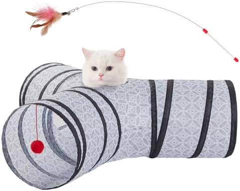 Cat Tunnels for Indoor Cats 3 Way Play Toy Kitty Tunnel Peek Hole Toy with Ball for Cat Tube Fun for Rabbits Kittens and Dogs