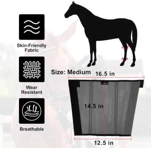 FOXLVDA Pony Fly Boots (Donkey/Mini Horse), Set of 4 - Loose Fitting Design, Breathable, Adjustable & UV Protective with Support Bars for Reduce Stomping & Leg Fatigue, 13hh-14.2hh (Dark Gray, Medium)