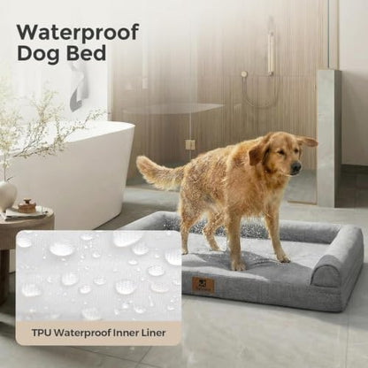 Sytopia 42 Inch Indestructible Dog Beds for Large Dogs, Chew Proof Orthopedic Egg Crate Foam Pet Bed with Washable Removable Cover and Anti-Slip Bottom, Grey