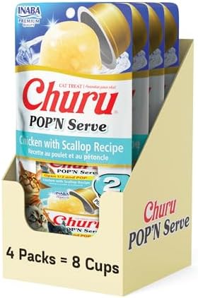 INABA Churu Pop'n Serve Lickable Cat Treats, Chicken Scallop, 8ct