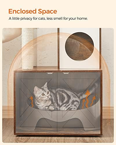 Feandrea Cat Tree with Litter Box Enclosure, 59-Inch, 2-in-1 Condo