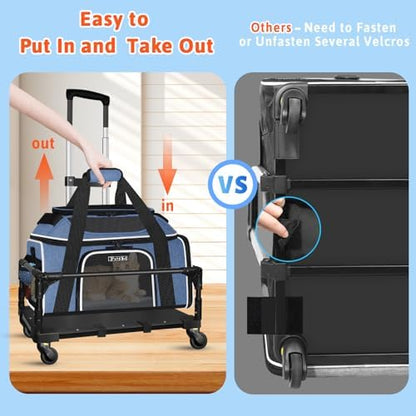 Petskd Top & Side Expandable Small Pet Carrier with Wheels Airline Approved