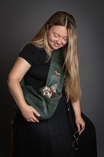 Noah & Paw Dog Sling Carrier for Small Dogs 3-10lb, Dog Sling for Small Dogs and Cats, Dog Carrier with Adjustable Padded Strap, Vegan Denim Lined with Fur, 3X Safety Features, Machine Washable