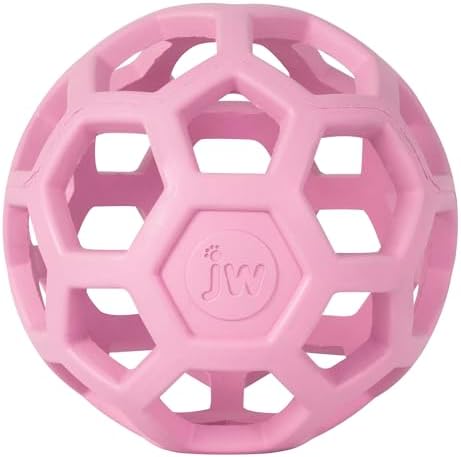 JW Pet HOL-ee Roller Dog Puzzle Ball, Medium 4.5in, Natural Rubber, Pink