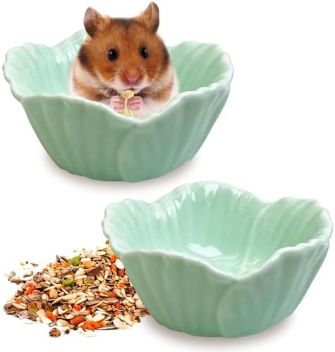 Tfwadmx 2 Pcs Ceramic Pet Hamster Bowl, Dwarf Hamster Food Bowl Feeder, Small Animal Food Dish for Guinea Pigs, Hedgehogs, Mice, Pygmy Hamsters, Robertsky'S Cheeky Mice (Cyan)