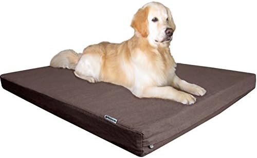 Dogbed4less Luxury XXL Orthopedic Memory Foam Dog Bed for Extra Large Dogs with Durable Waterproof Internal Case, Removable Washable Denim Cover and Bonus Pet Bed Spare Cover, 55X37X4 Inches, Brown