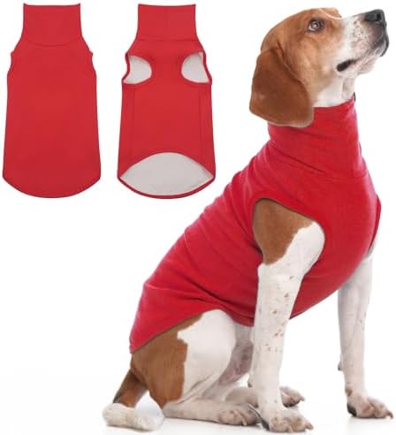 IECOii XL Dog Sweater - Stretch Fleece Vest with Turtleneck - Red,X-Large