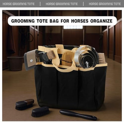 Abbylike Grooming Tote,Vintage,15 x 12 x 5.5 Inch,Khaki and Black