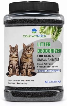 Coir Wonder Cat Litter Deodorizer – 2.2 Lb Activated Charcoal Carbon – Odor Eliminator for Litter Box, Chicken Coop, Small Animal Enclosures – Extends Litter Life – Natural Pet Odor Control Granules