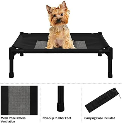 Elevated Dog Bed - 24.5x18.5-Inch Portable Pet Bed with Non-Slip Feet - Indoor/Outdoor Dog Cot or Puppy Bed for Pets up to 25lbs by PETMAKER (Black)