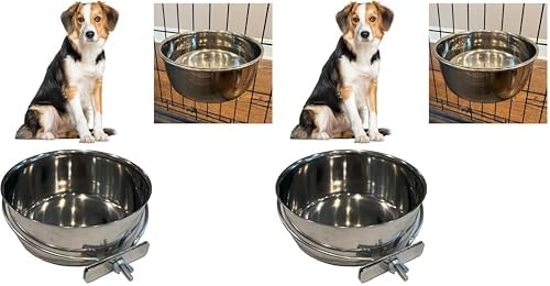 SPOT Coop Cup Bolt Clamp - Stainless Steel Hanging Bowl for Pet Crates, Easy Install, Chew-Proof, Removable Water/Kibble Bowl for Medium Dogs, Cats, Large Birds, Reptiles - 3.75 Cups (30 Oz)