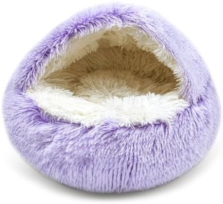 Cat Bed for Indoor Cats, Calming Cozy Cave with Self-Warming Plush, Entire Bed Machine Washable & Anti-Slip Base, Breathable Pet Bed for Small Cats&Dogs All Seasons (purple|biger, 20*20inch)