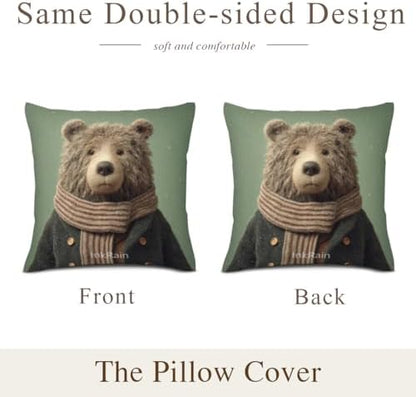 InkRain Winter Animal Cute Bear Pillow Cover 22x22 Inch Set of 2 Home Decor Decorative Cotton Linen Illustration Pillowcases for Living Room House Sofa