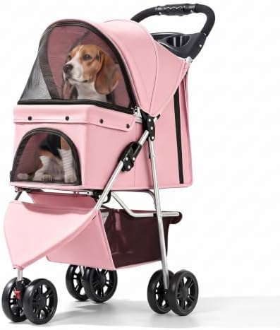 Pet Stroller for Small Medium Cats Dogs, 3-Wheel, One-Click Foldable