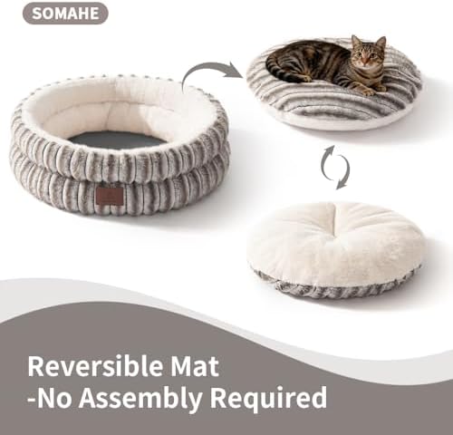 SOMAHE Cat Bed for Indoor Cats, Washable Round Plush, 20x20 Taupe Gray