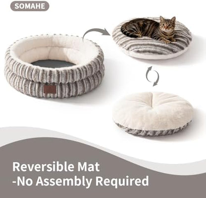 SOMAHE Cat Bed for Indoor Cats, Washable Round Plush, 20x20 Taupe Gray