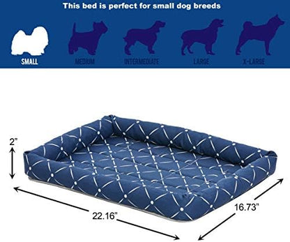 MidWest Homes for Pets 40224-BLD Quiet Time Couture Ashton Bolster Pet Bed, Small Dog/24, Blue & White Diamond Pattern