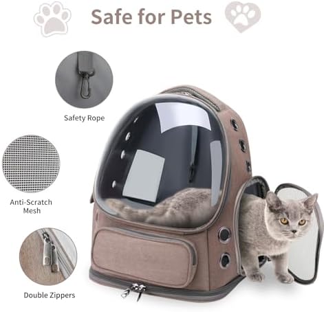 Cat Backpack Carrier for Cats and Small Dogs, Breathable Cat Bubble Backpack, Airline Approved Pet Travel Carrier for Hiking Camping Outdoor(Brown)
