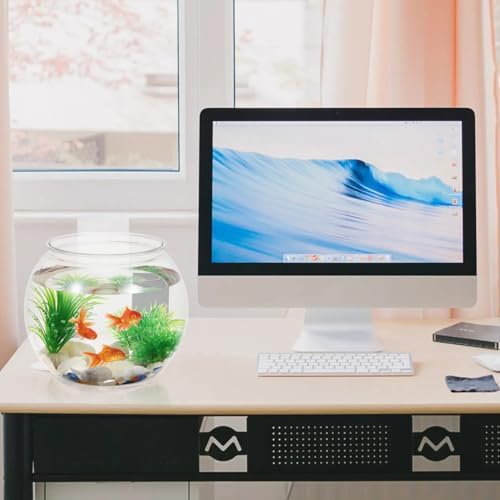 Mipcase 1.5 Gallon Clear Plastic Fish Bowl Round Desktop Fish Tank for Home Office Garden Decoration Small Ornamental Aquarium