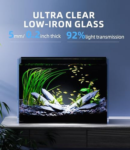 5 Gallon Glass Fish Tank Rimless with Black Background Rectangular Tank