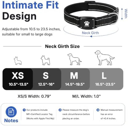 GPS Dog Collar with Tracker, Waterproof, No Monthly Fee, Black, M
