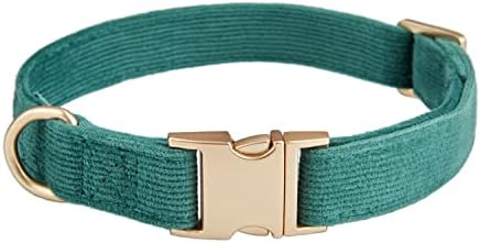 Soft Corduroy Fibric Dog Collar with High Grade Metal Buckle, for Medium Dogs.(Green,Medium:12-19")