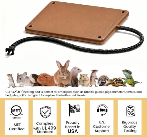 Small Animal Heating Pad, Small Animal Bed, Large Outdoor/Indoor Winter Thermal Heating Pad for Rabbits, Guinea Pigs & Chickens, Waterproof & Chew-Resistant, 30W Energy-Efficient (L:15.7" x 11")