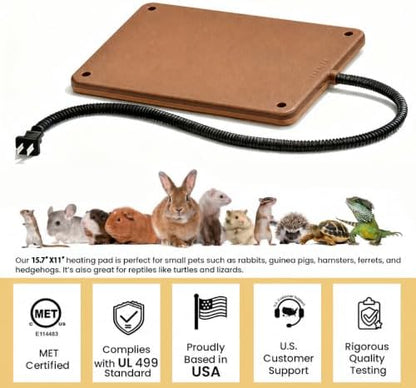 Small Animal Heating Pad, Small Animal Bed, Large Outdoor/Indoor Winter Thermal Heating Pad for Rabbits, Guinea Pigs & Chickens, Waterproof & Chew-Resistant, 30W Energy-Efficient (L:15.7" x 11")