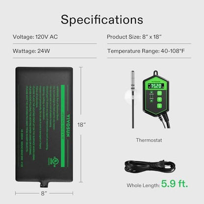 VIVOSUN Reptile Heating Pad 8x18 Inch with Thermostat Combo
