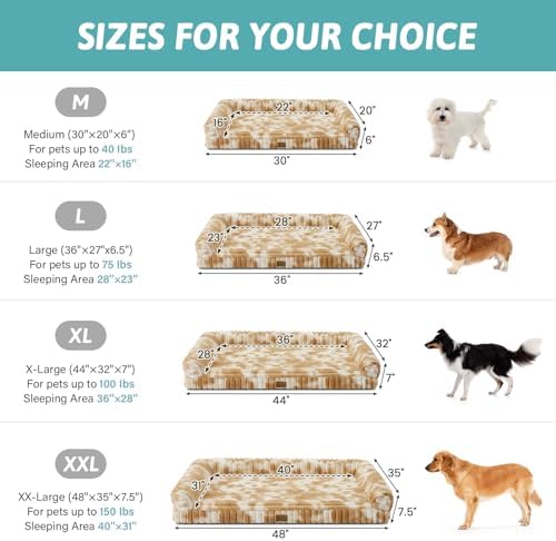 COZY KISS Ultra Soft Faux Rabbit Fur Dog Bed for Small Dogs – 30"x20" Orthopedic Foam Couch, Removable Washable Cover & Waterproof Lining, Tie-Dye Brown