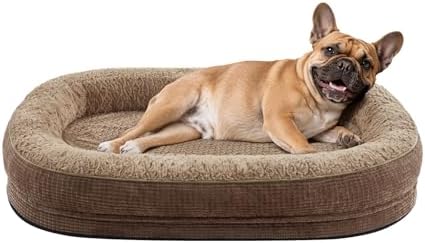 JOEJOY Orthopedic Dog Bed for Medium Dogs, Egg-Crate Memory Foam Pet Bed with Bolster Sides, Waterproof Lining, Removable Washable Cover & Non-Slip Bottom, Brown