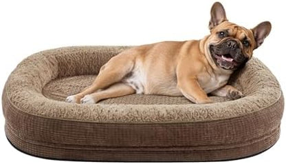 JOEJOY Orthopedic Dog Bed for Medium Dogs, Egg-Crate Memory Foam Pet Bed with Bolster Sides, Waterproof Lining, Removable Washable Cover & Non-Slip Bottom, Brown