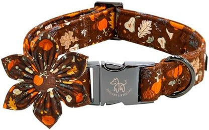 Elegant little tail Fall Dog Collar, Halloween Pet Collars with Bow Cute Pumpkin Print Puppy Collar Female or Male Cotton Adjustable Collars for Small Medium Large Dogs